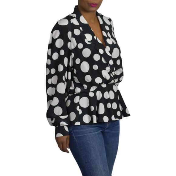 Vintage Lilli Ann Blouse Black White Peplum Oversized Top 70s Polka Dot Medium - Picture 13 of 14